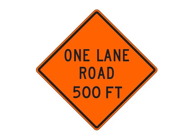 Picture of W20-4c One Lane Road 500 Ft