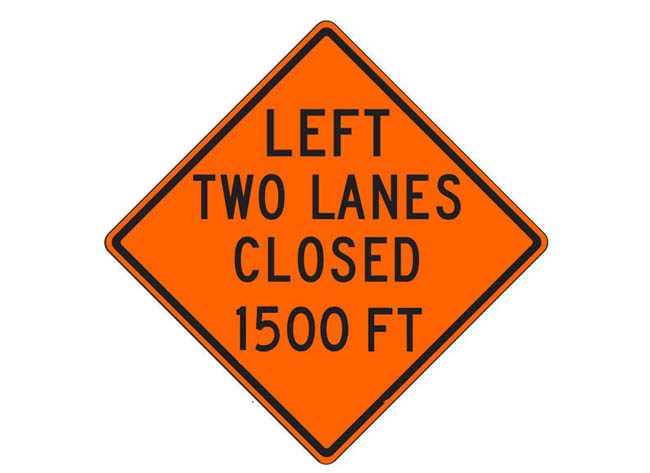 W20-5aa(L) Left Two Lanes Closed 1500 FT