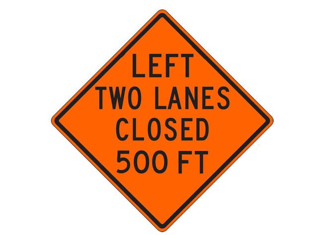 W20-5ac(L) Left Two Lanes Closed 500 FT