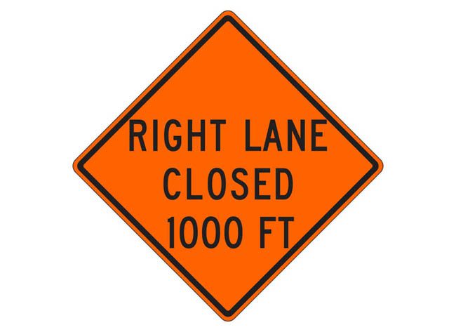 W20-5b(R) Right Lane Closed 1000 FT