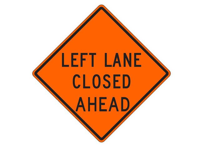 W20-5d(L) Left Lane Closed Ahead