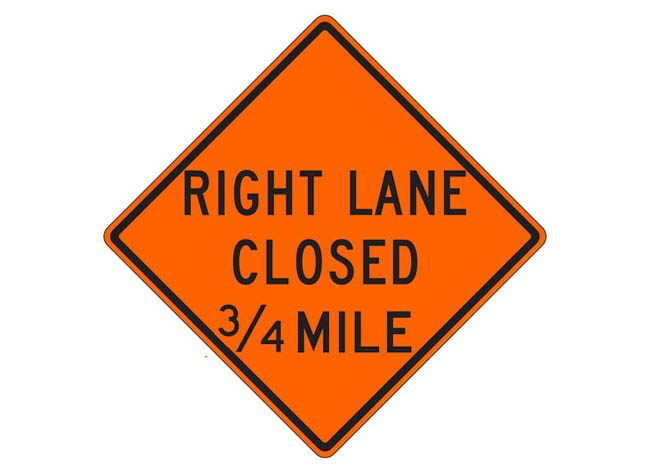 Picture of W20-5f(R) Right Lane Closed 3/4 Mile