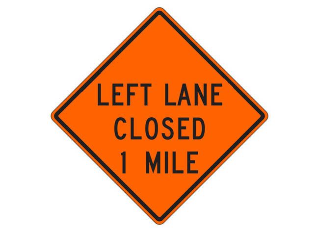 W20-5g(L) Left Lane Closed 1 Mile